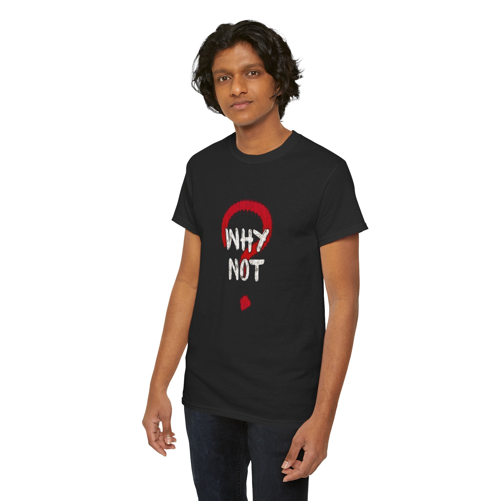 Why Not? Question Mark Graphic Tee — Bold Red & White Motivational T-Shirt