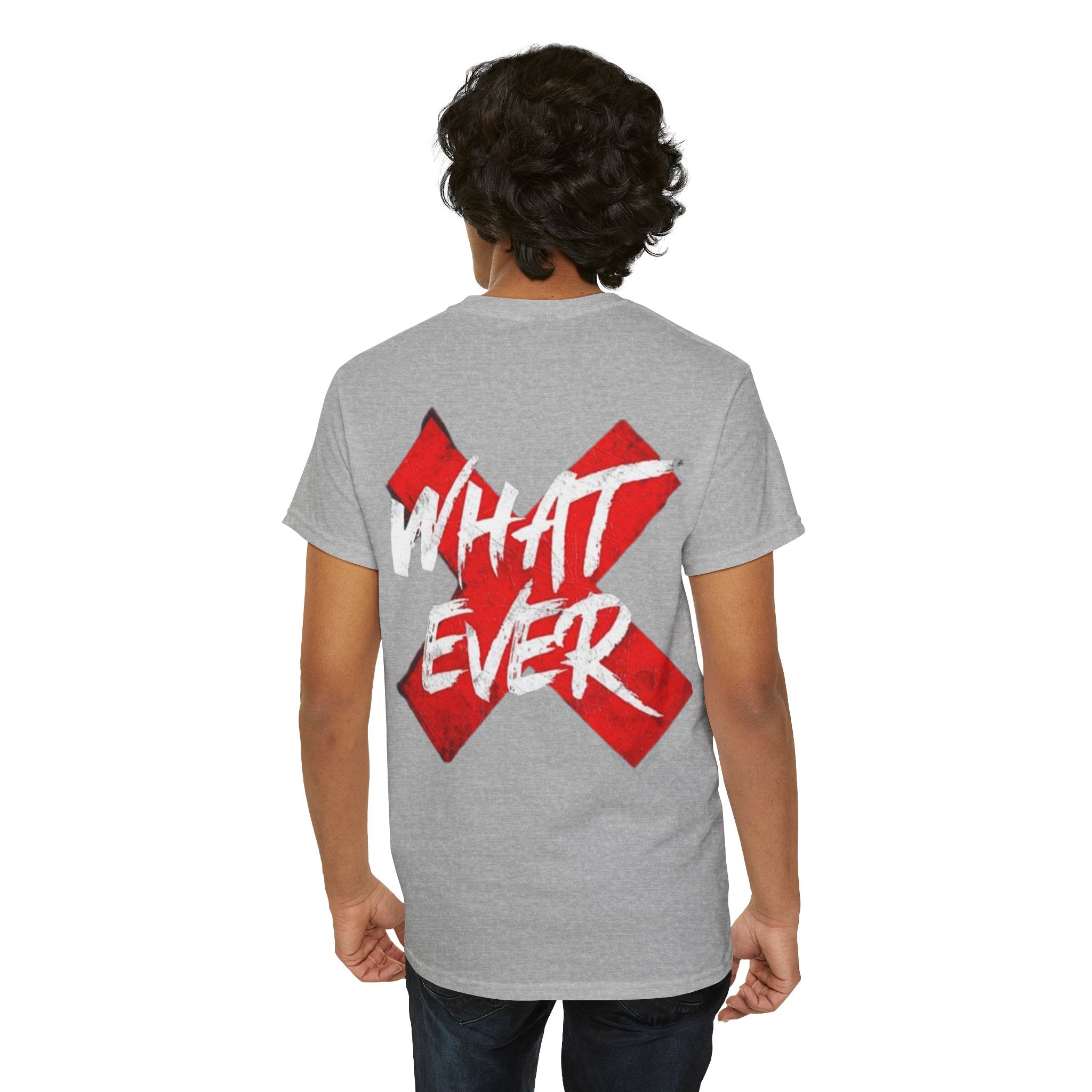 “Whatever” White Tee — Bold Red X Graphic Cotton T-Shirt