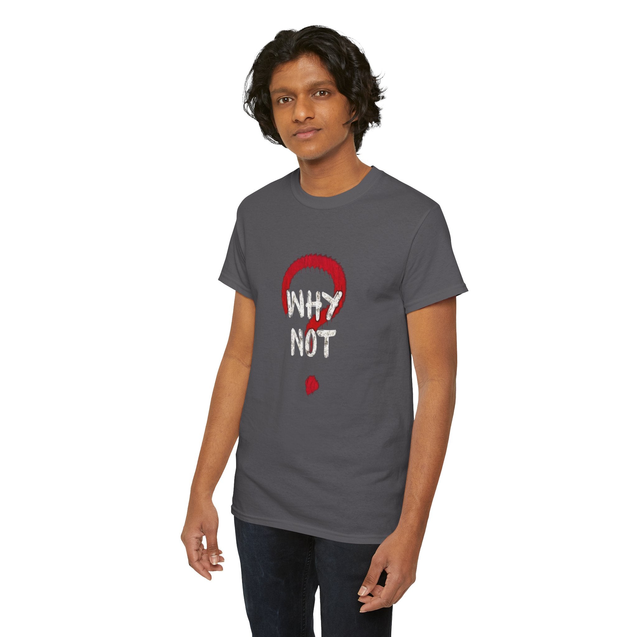 Why Not? Question Mark Graphic Tee — Bold Red & White Motivational T-Shirt