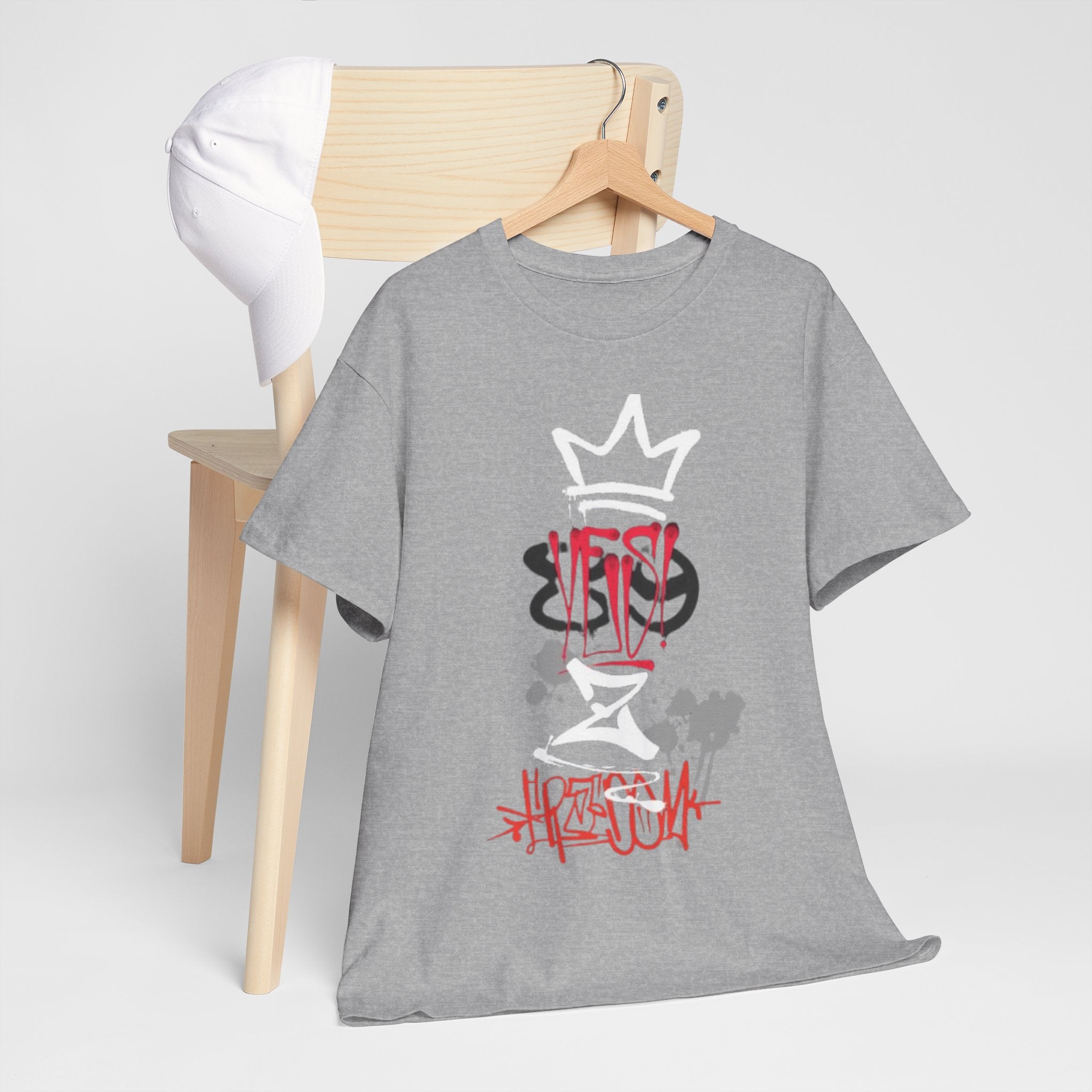 Graffiti Crown Tee — Street Art Graphic T-Shirt (Red & White Spray Paint Design)
