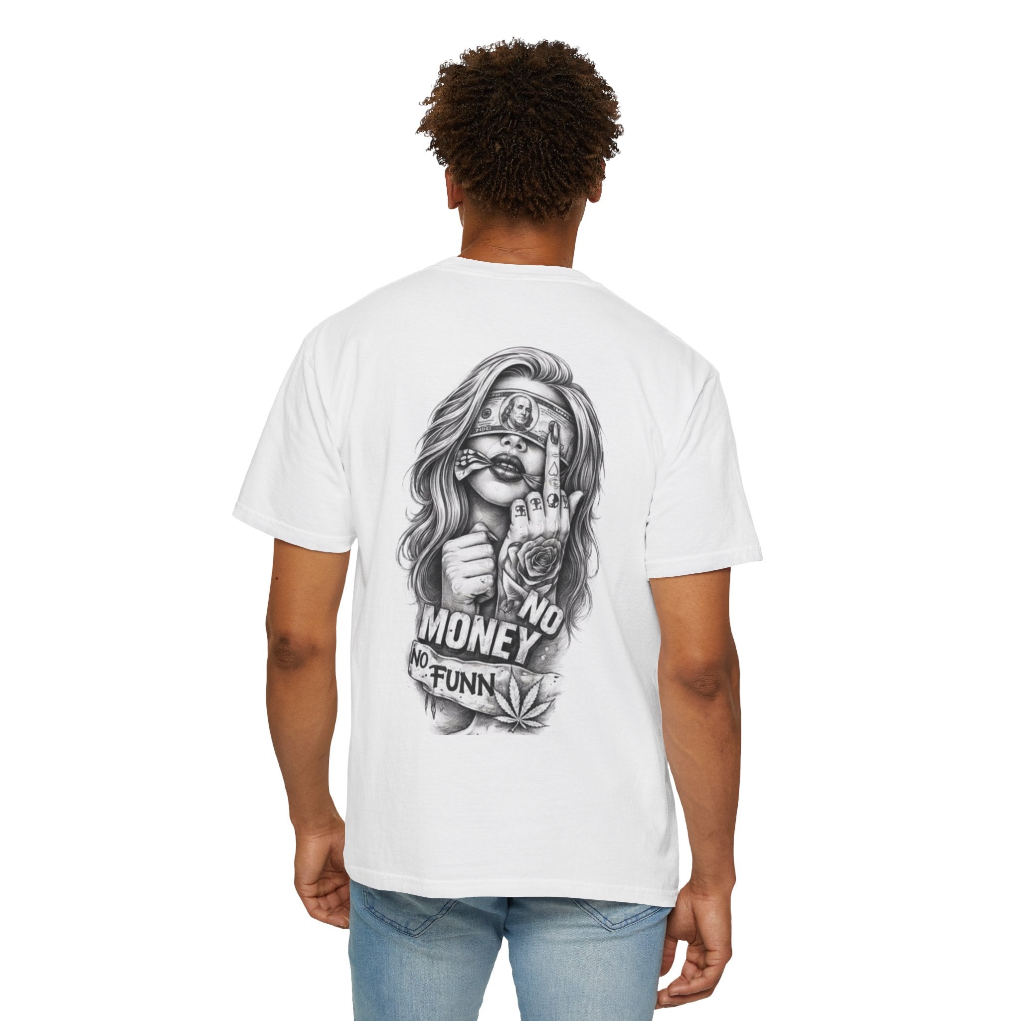 Graphic T-Shirt — "No Money No Funn" Retro Tattoo-Style Back Print