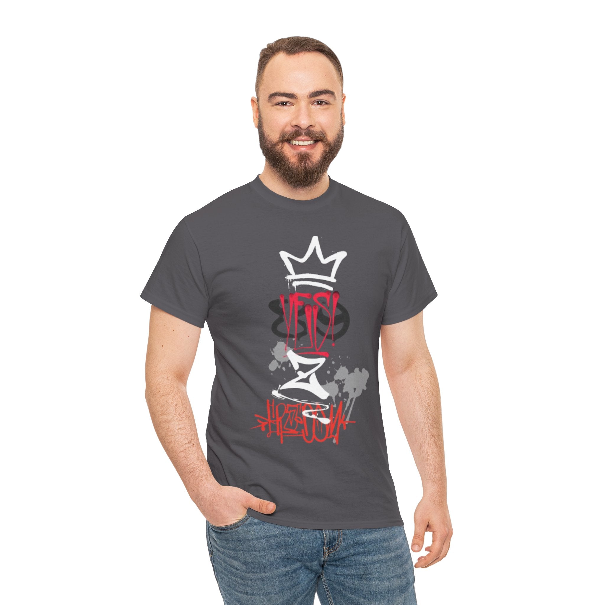 Graffiti Crown Tee — Street Art Graphic T-Shirt (Red & White Spray Paint Design)