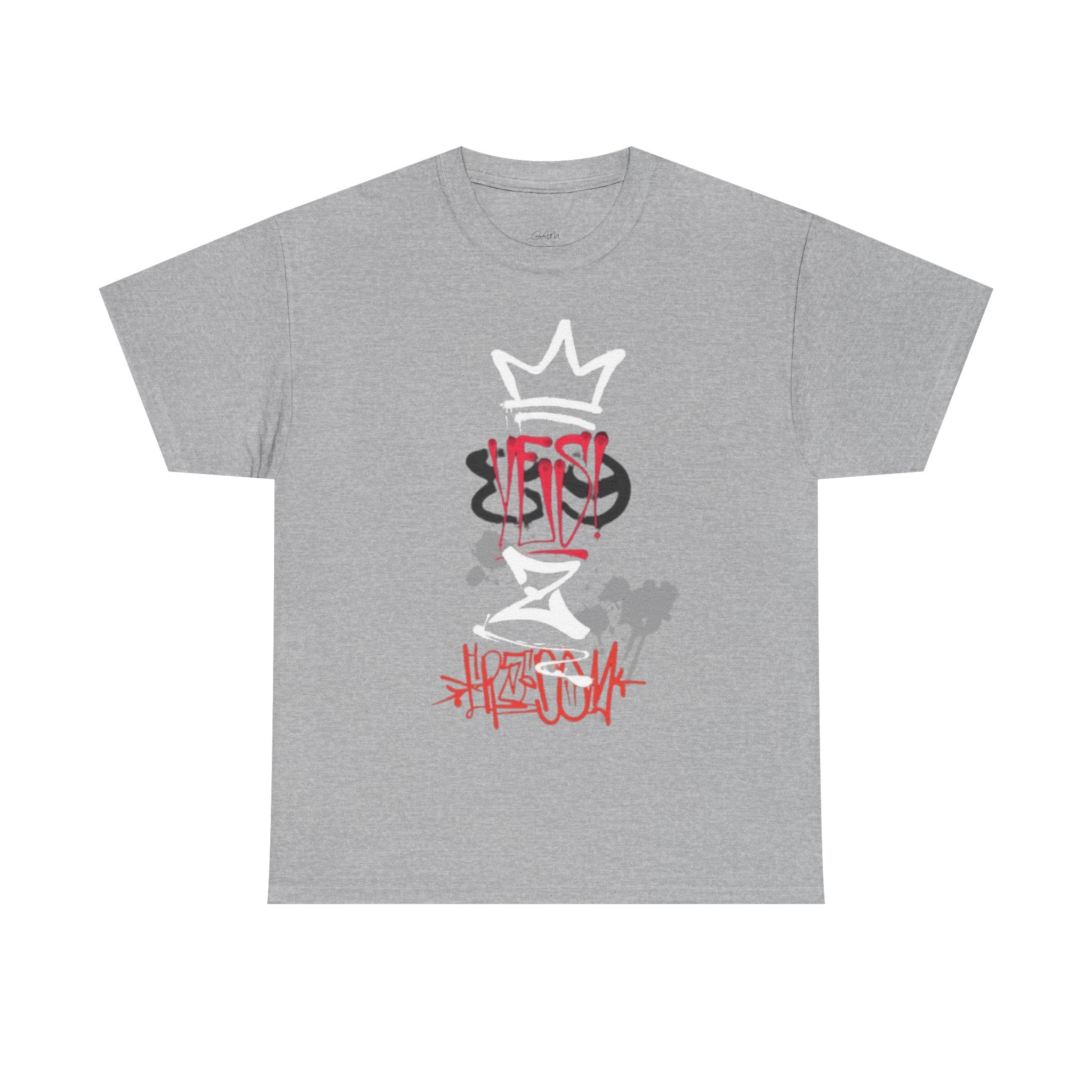 Graffiti Crown Tee — Street Art Graphic T-Shirt (Red & White Spray Paint Design)