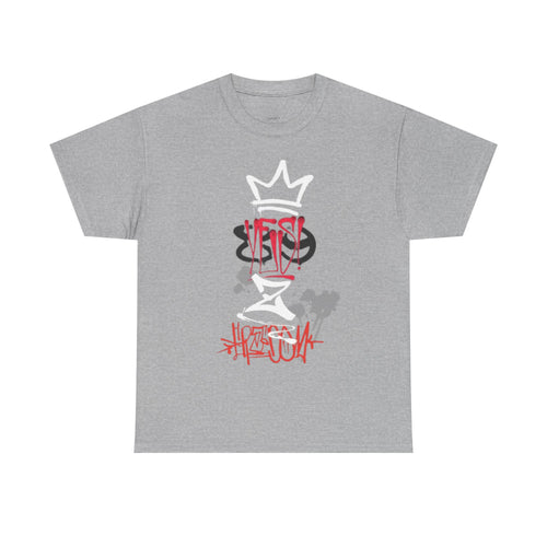 Graffiti Crown Tee — Street Art Graphic T-Shirt (Red & White Spray Paint Design)
