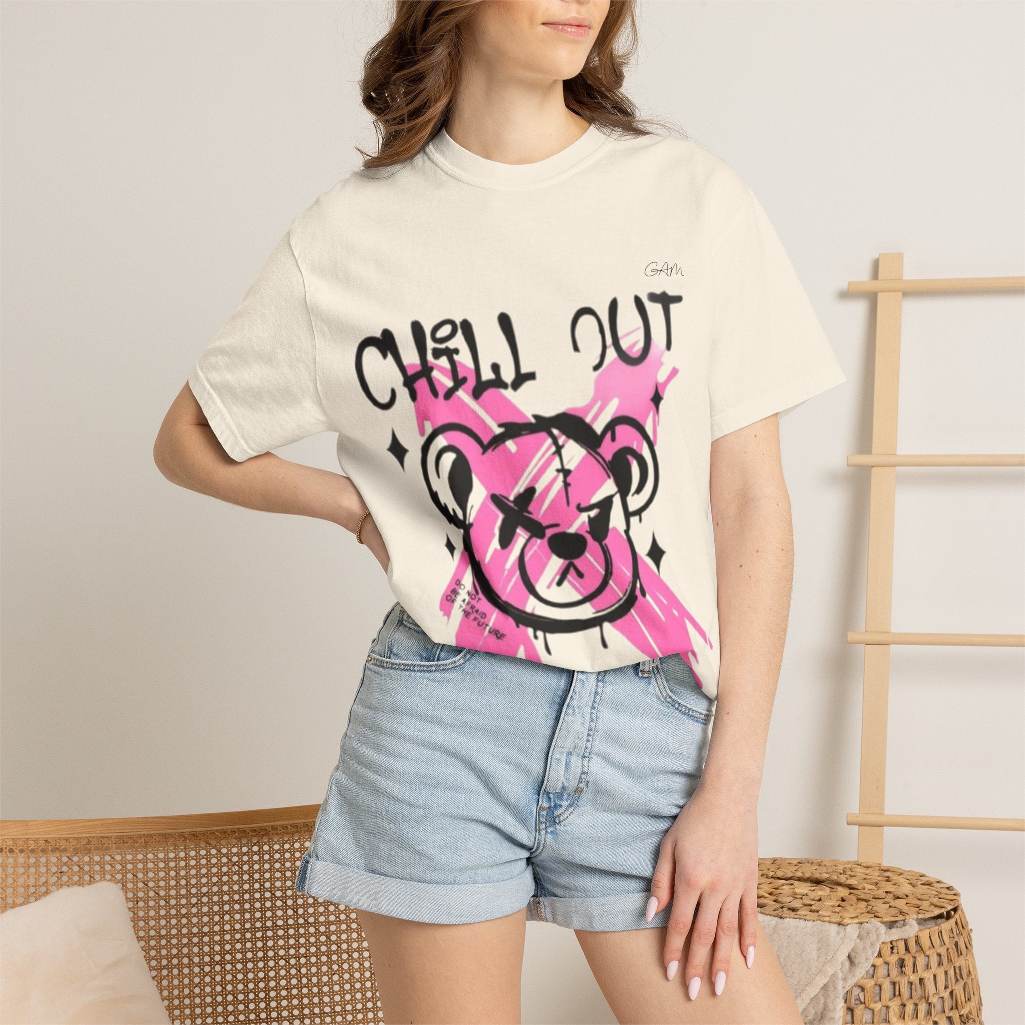 Chill Out Bear T-Shirt — Pink Graffiti Streetwear Tee