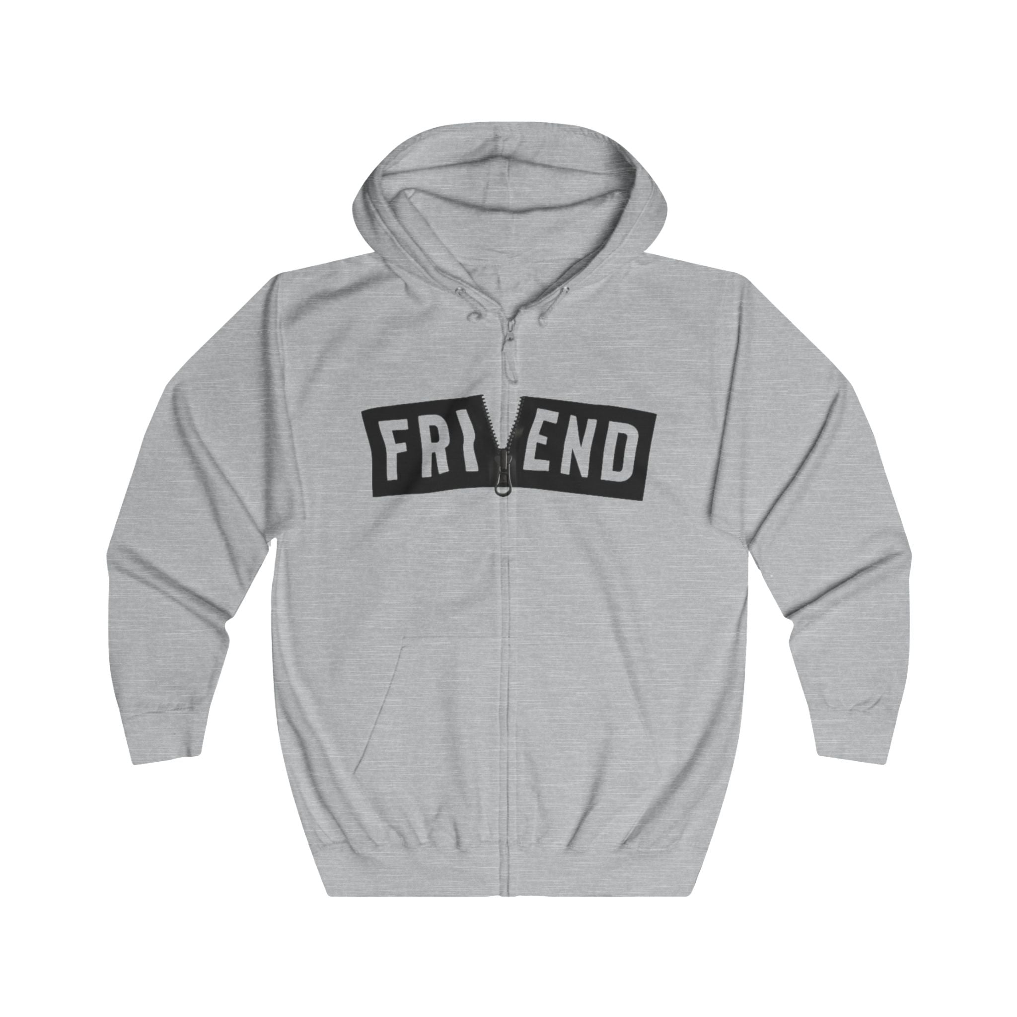Friend Graphic Zip Hoodie — Bold Block Lettering Casual Zip-Up