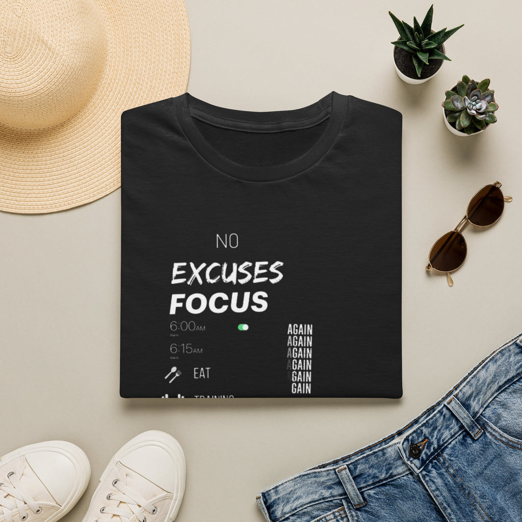 No Excuses Focus T-Shirt — Motivational Fitness Graphic Tee