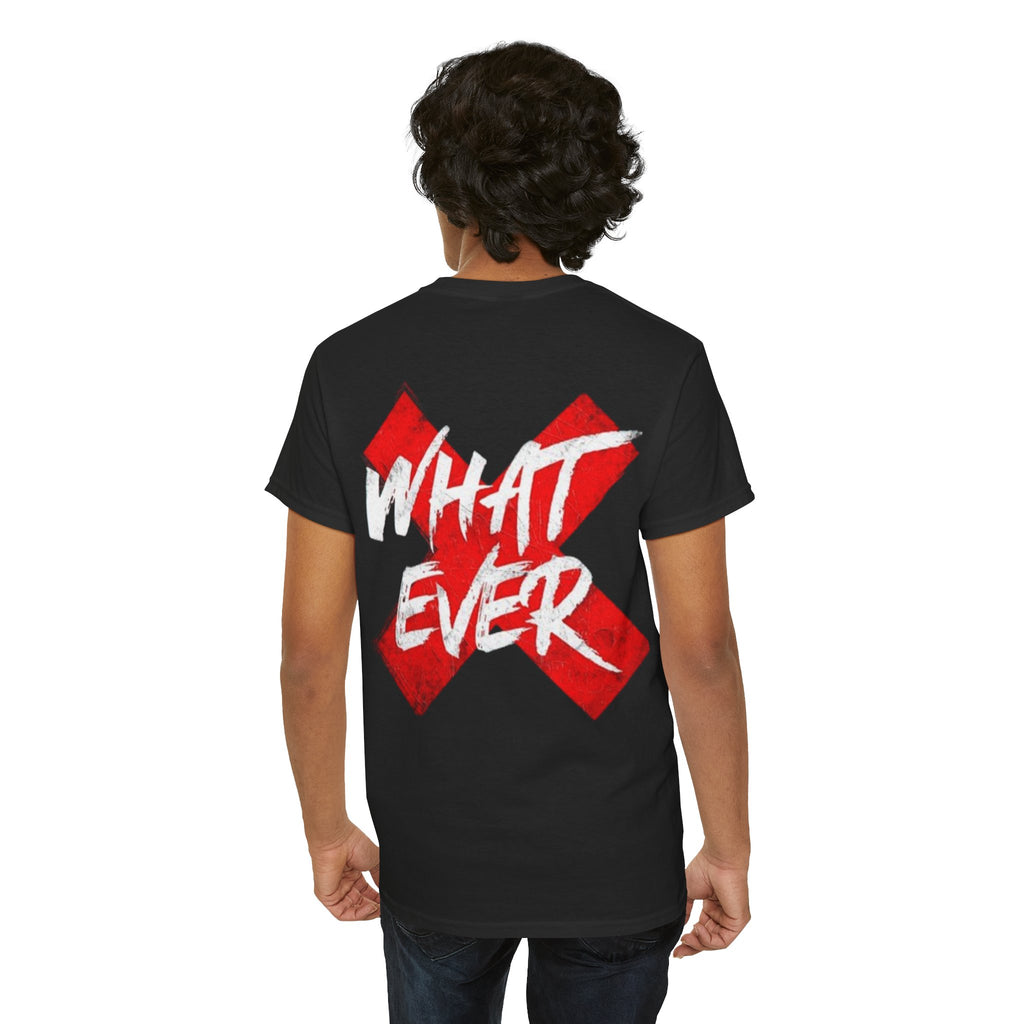 “Whatever” White Tee — Bold Red X Graphic Cotton T-Shirt