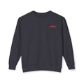Split-Color Teddy Crewneck Sweatshirt — Red & White Graphic Back