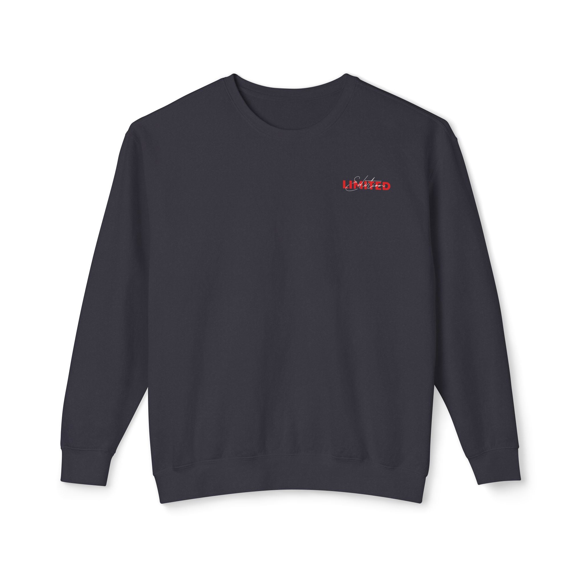 Split-Color Teddy Crewneck Sweatshirt — Red & White Graphic Back