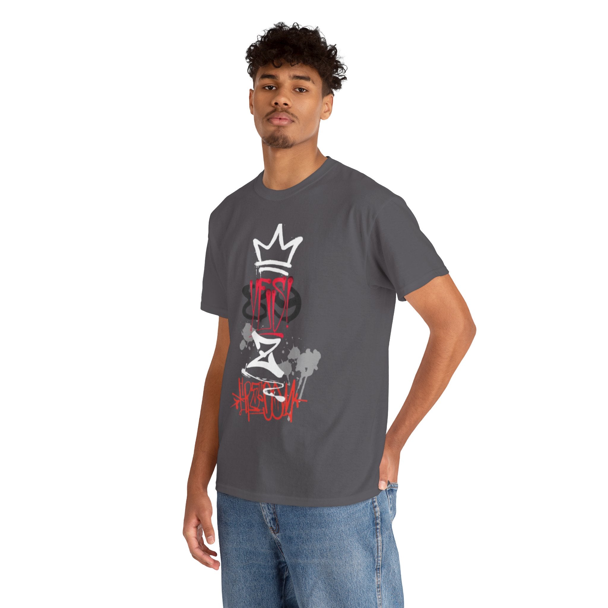 Graffiti Crown Tee — Street Art Graphic T-Shirt (Red & White Spray Paint Design)
