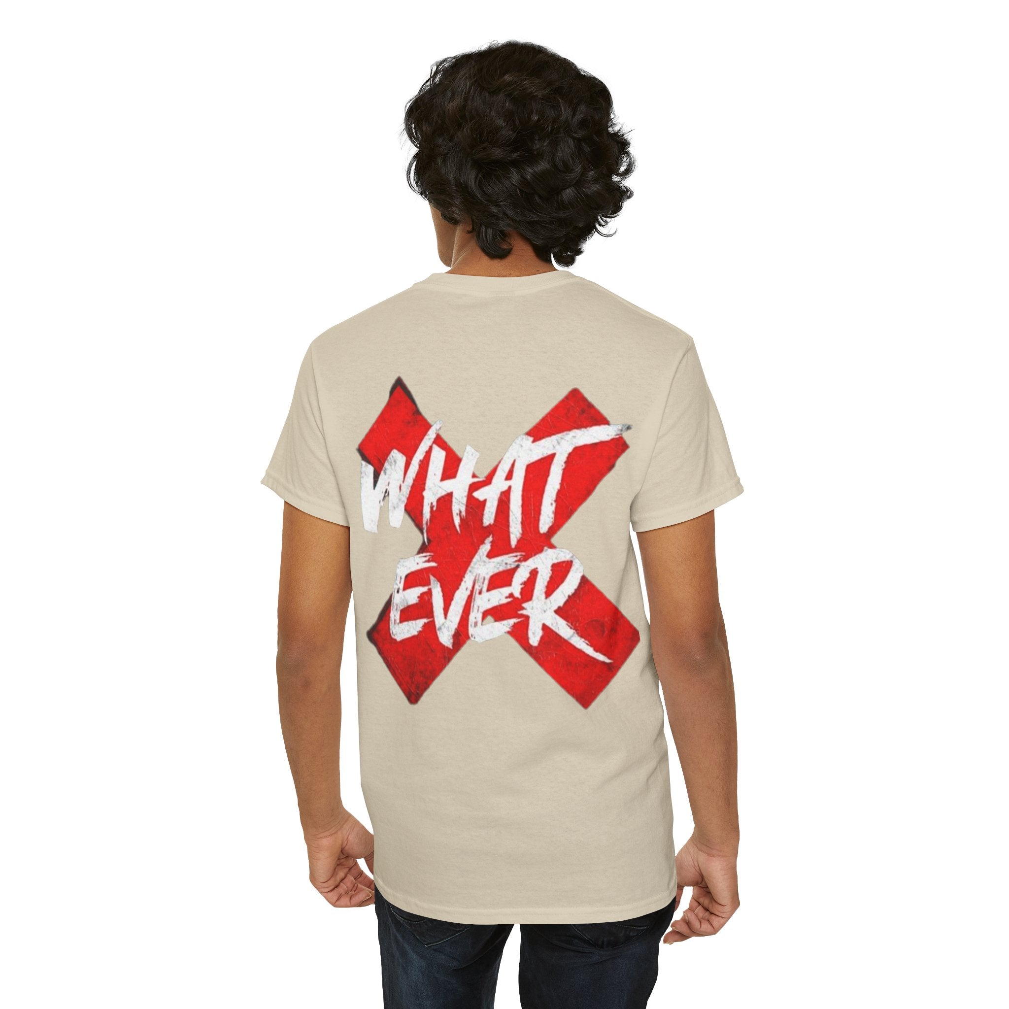 “Whatever” White Tee — Bold Red X Graphic Cotton T-Shirt