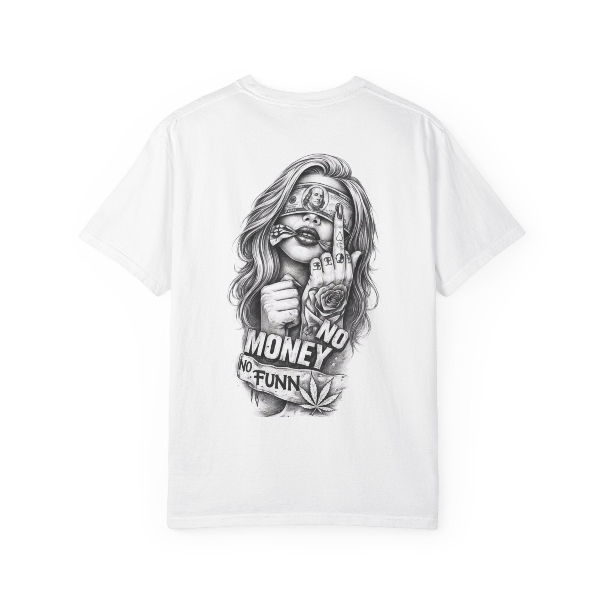 Graphic T-Shirt — "No Money No Funn" Retro Tattoo-Style Back Print