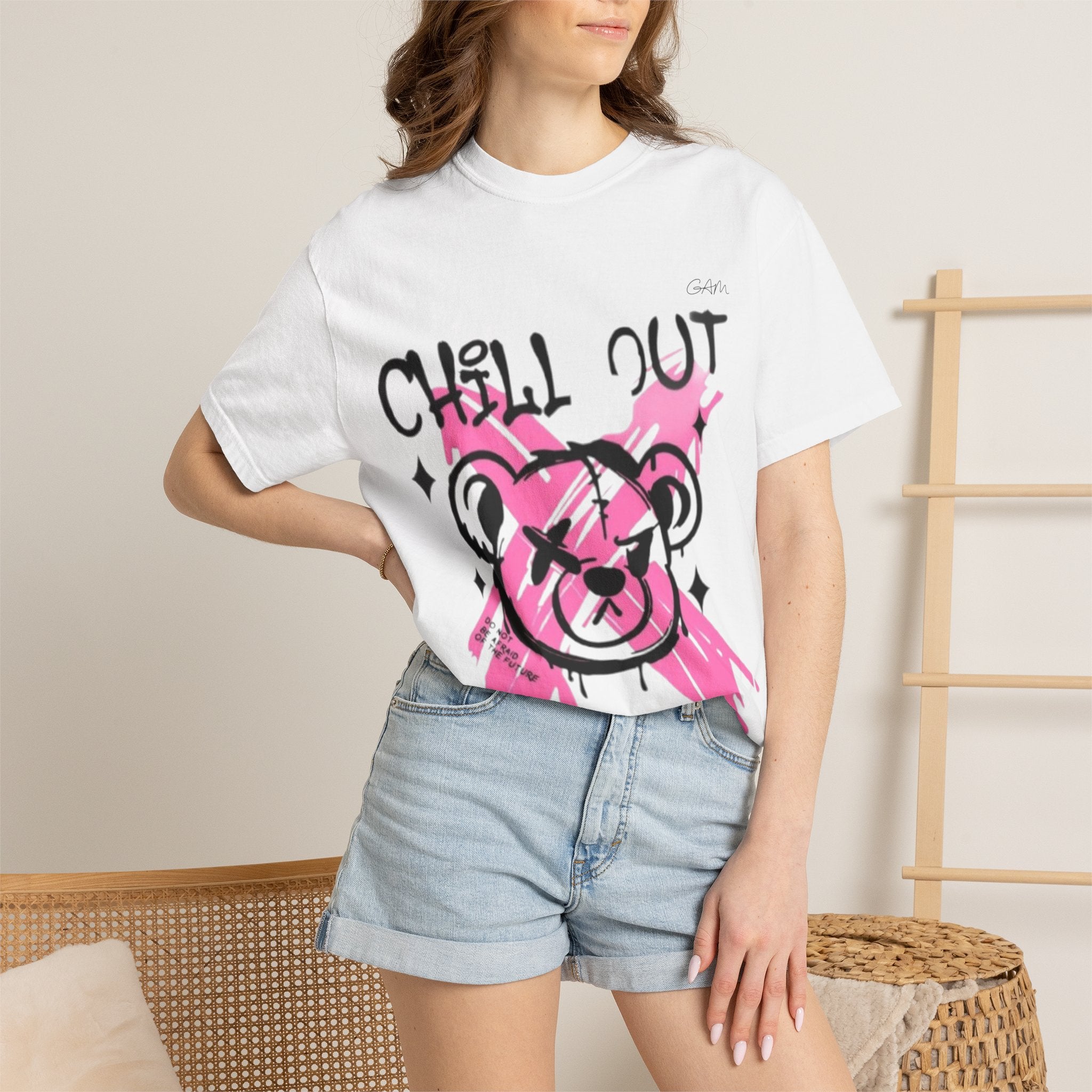 Chill Out Bear T-Shirt — Pink Graffiti Streetwear Tee