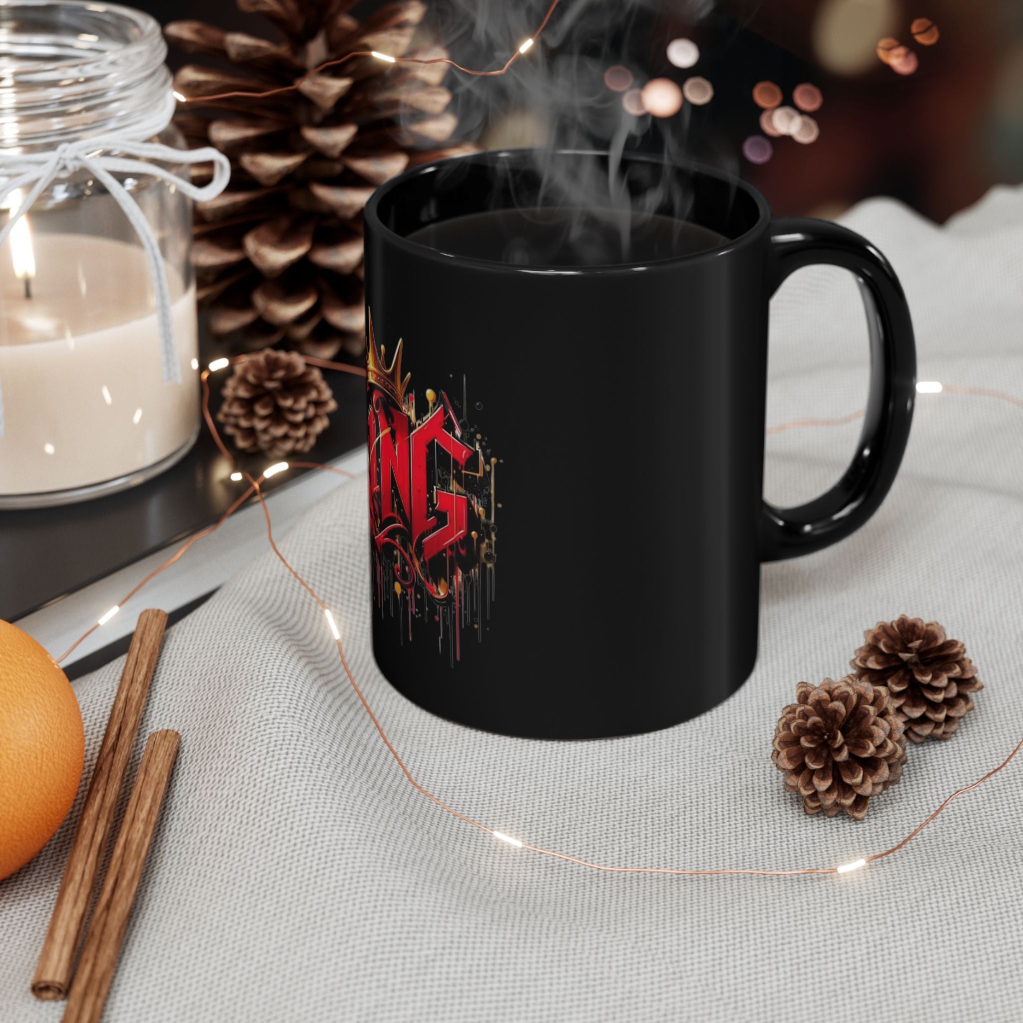 King Graffiti Black Mug — Urban Crowned 'KING' Coffee Cup (11oz & 15oz)