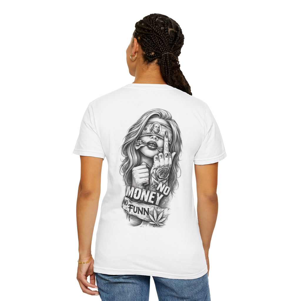 Graphic T-Shirt — "No Money No Funn" Retro Tattoo-Style Back Print