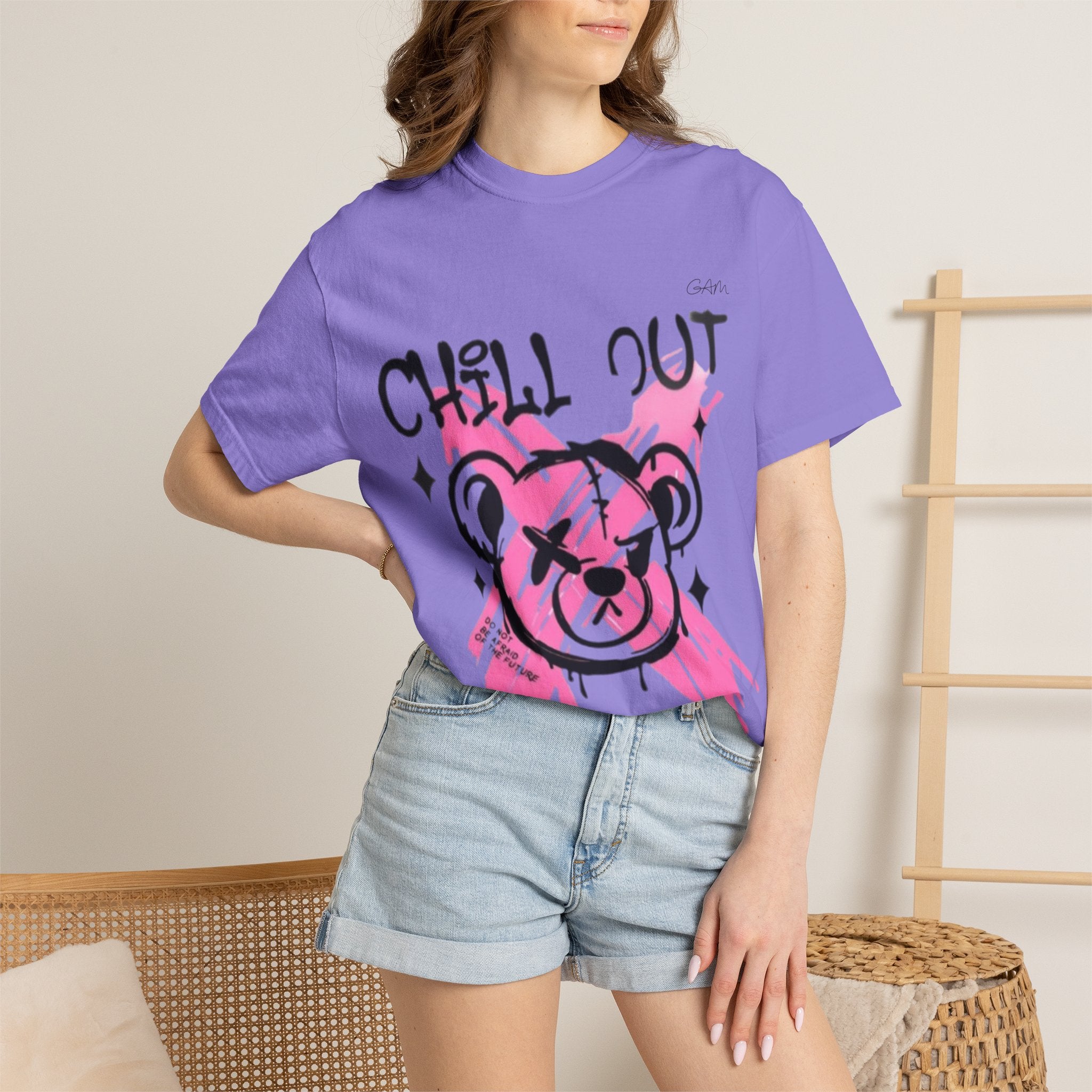 Chill Out Bear T-Shirt — Pink Graffiti Streetwear Tee