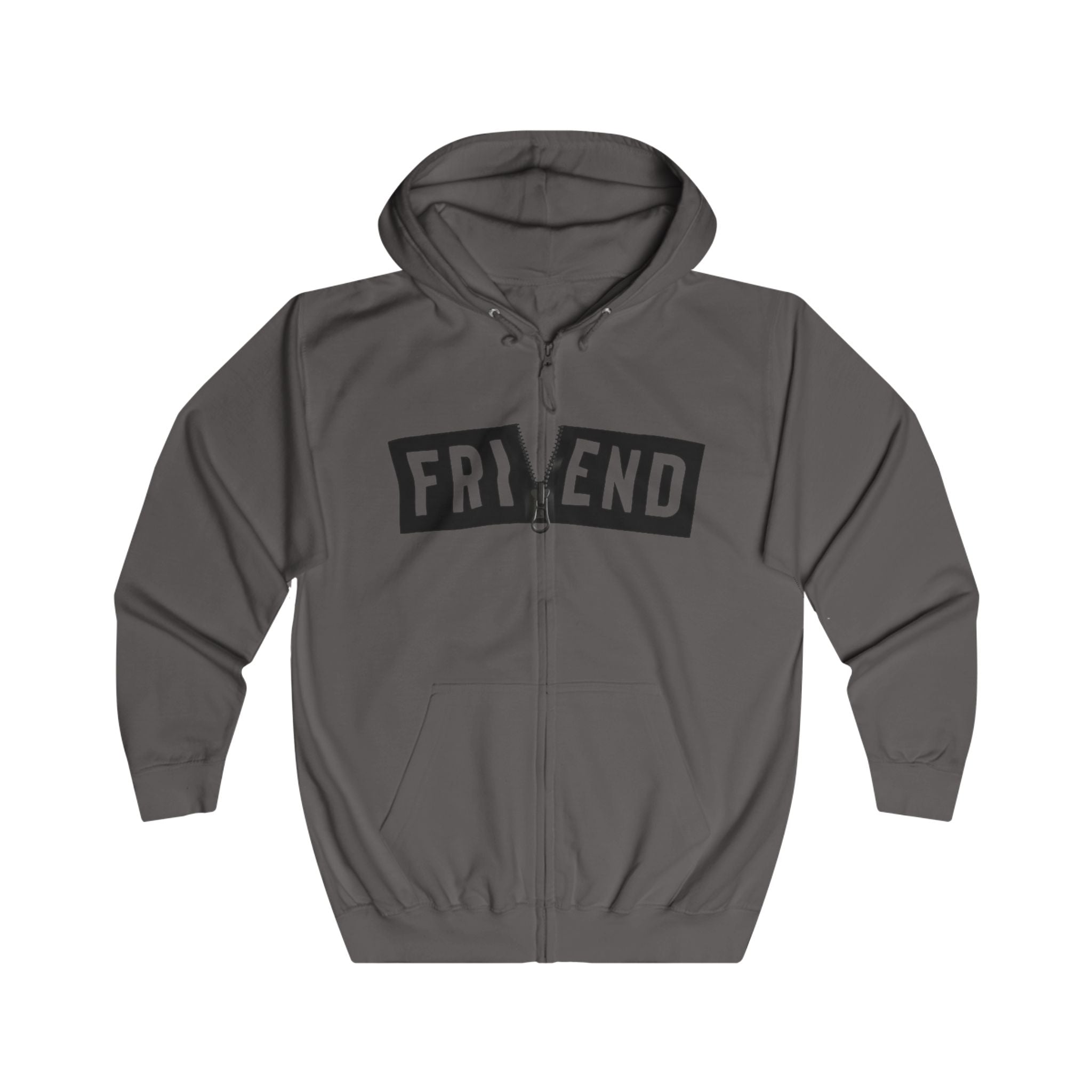 Friend Graphic Zip Hoodie — Bold Block Lettering Casual Zip-Up