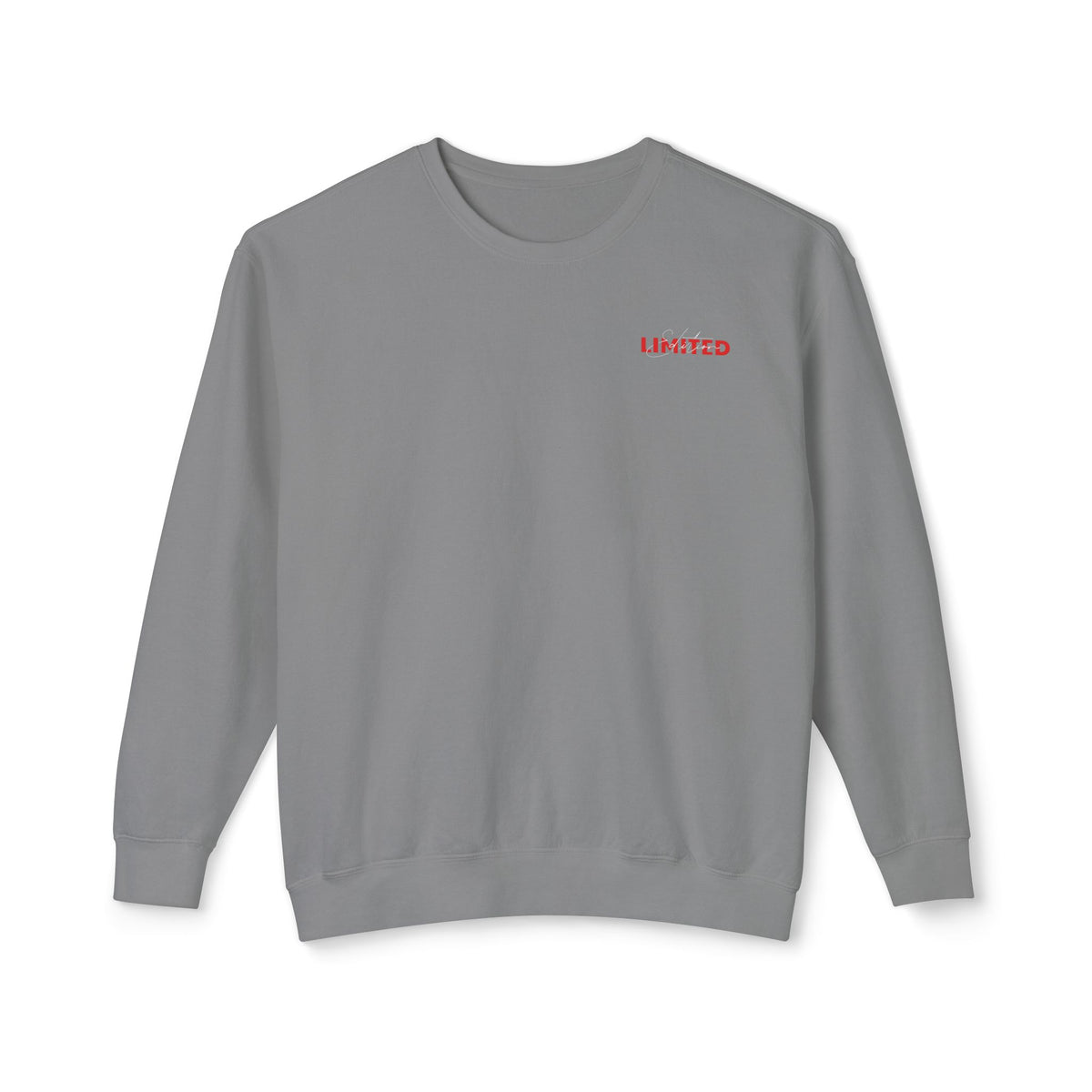 Split-Color Teddy Crewneck Sweatshirt — Red & White Graphic Back