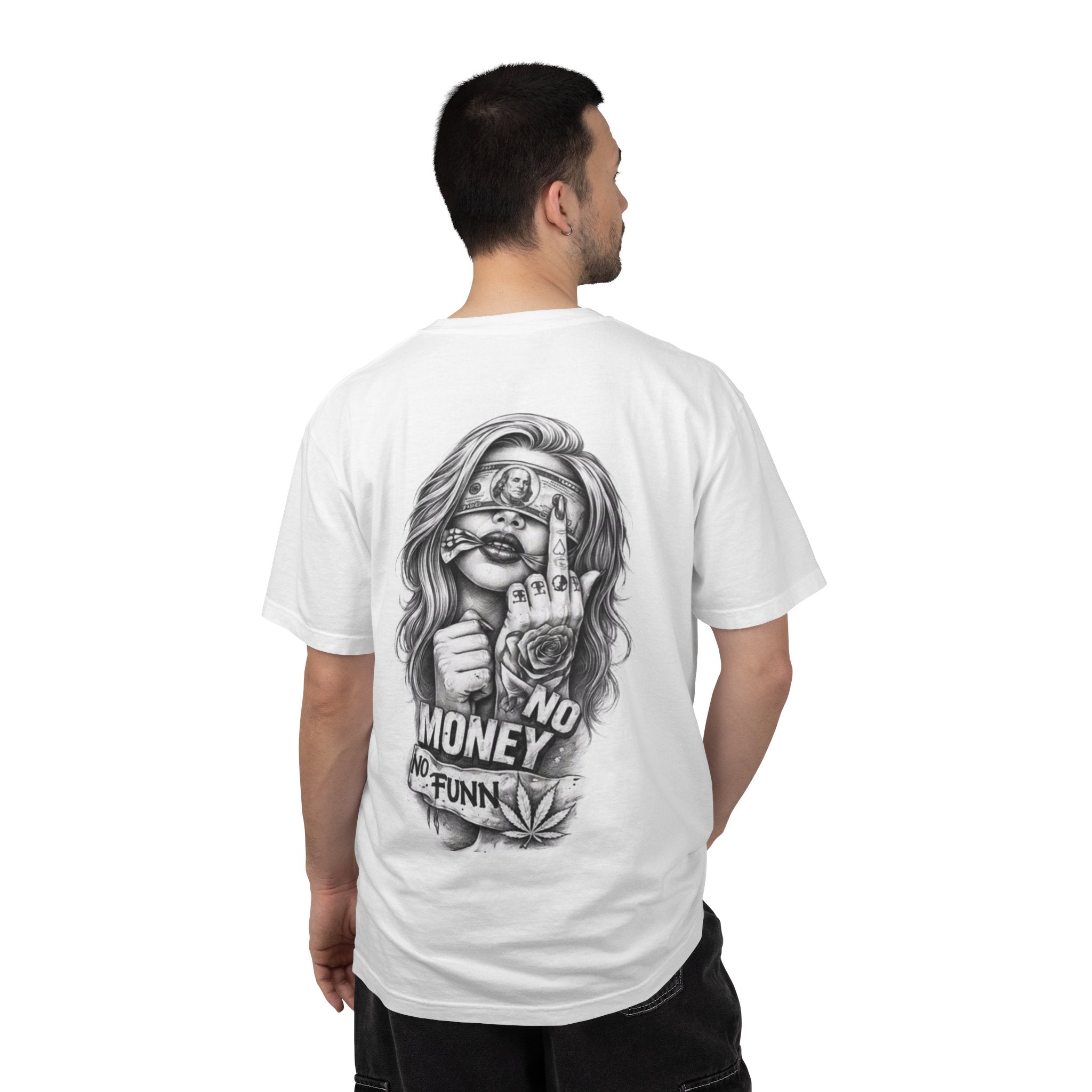 Graphic T-Shirt — "No Money No Funn" Retro Tattoo-Style Back Print