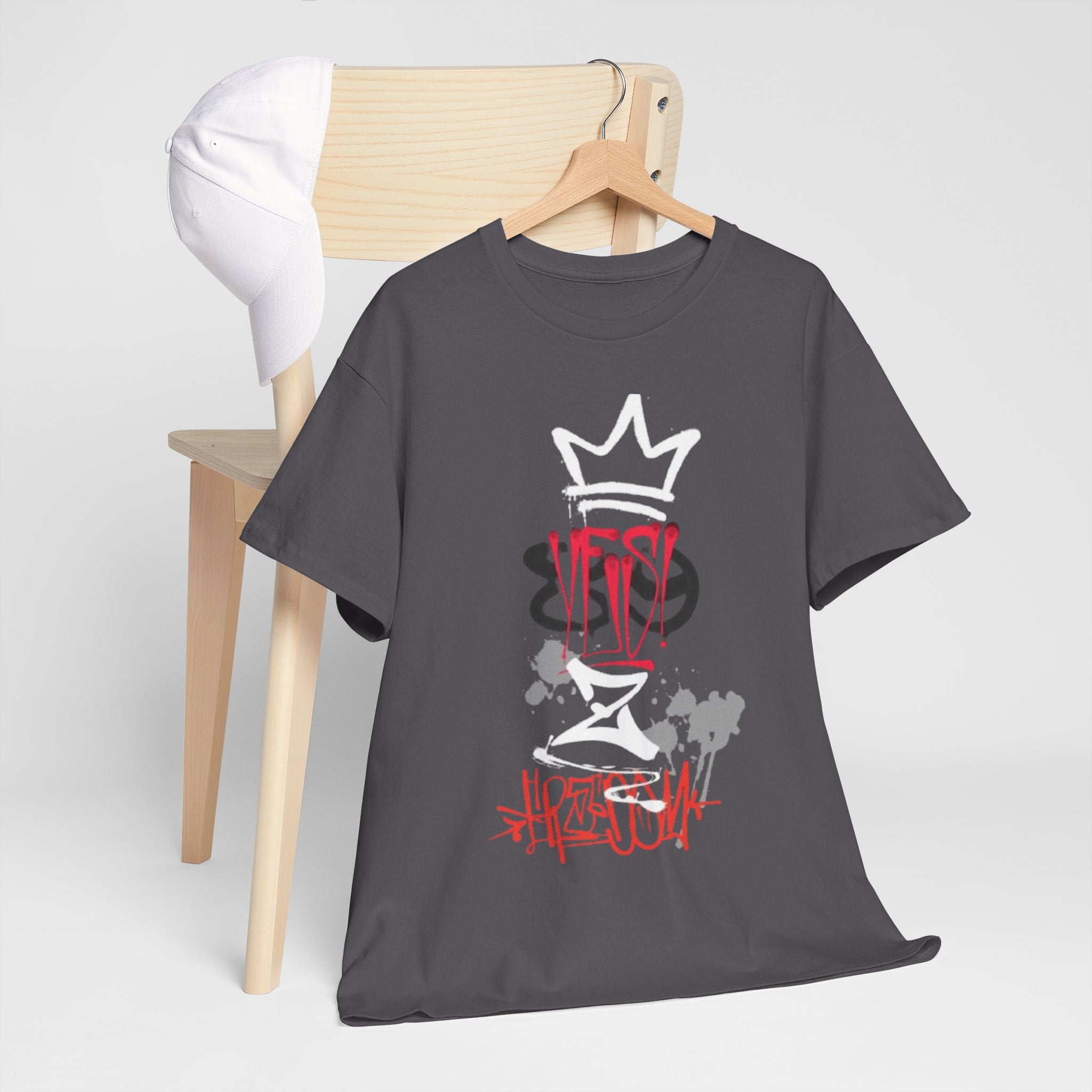 Graffiti Crown Tee — Street Art Graphic T-Shirt (Red & White Spray Paint Design)
