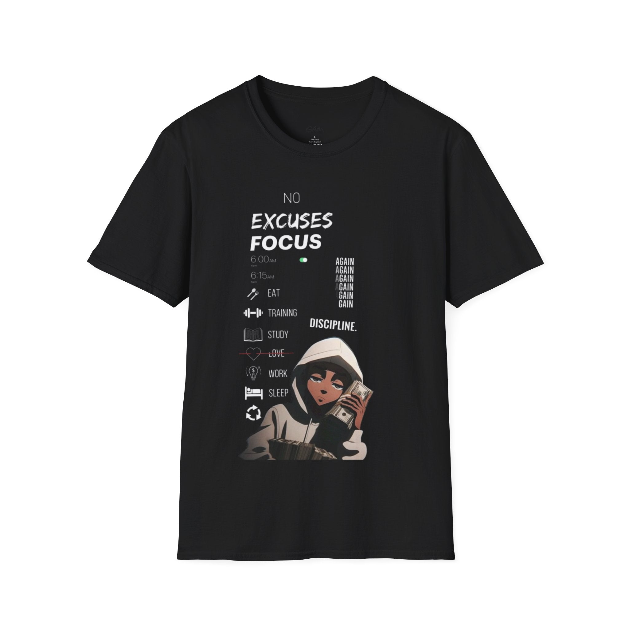 No Excuses Focus T-Shirt — Motivational Fitness Graphic Tee