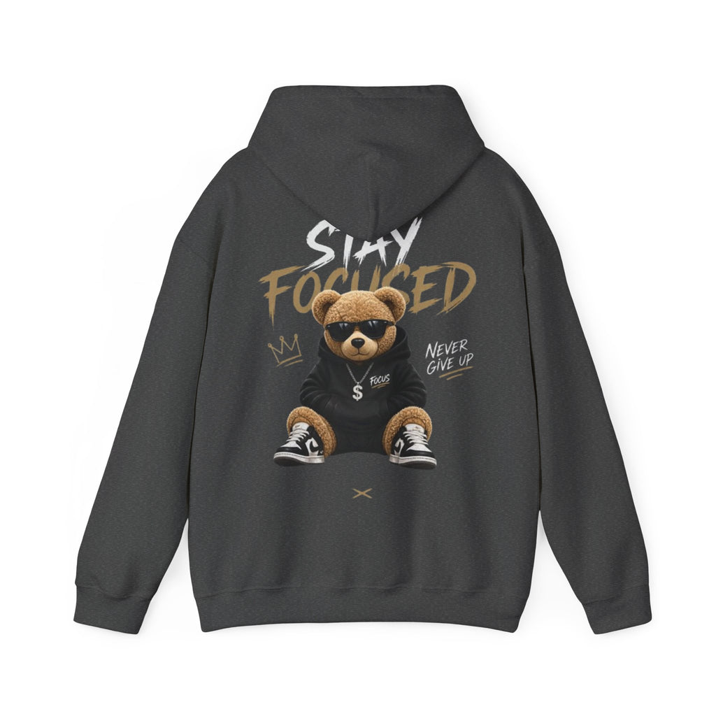 Stay Focused Teddy Hoodie — 'Never Give Up' Motivational Bear Hoodie