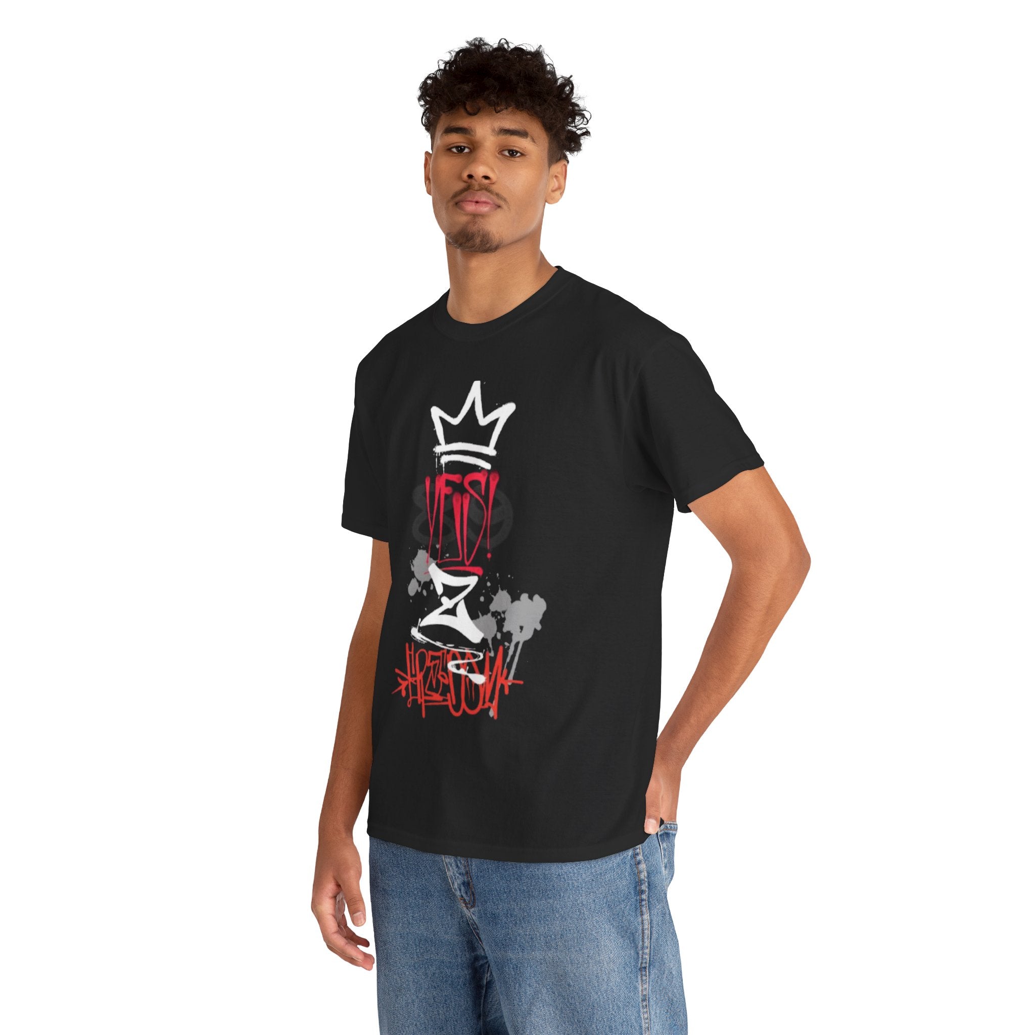 Graffiti Crown Tee — Street Art Graphic T-Shirt (Red & White Spray Paint Design)