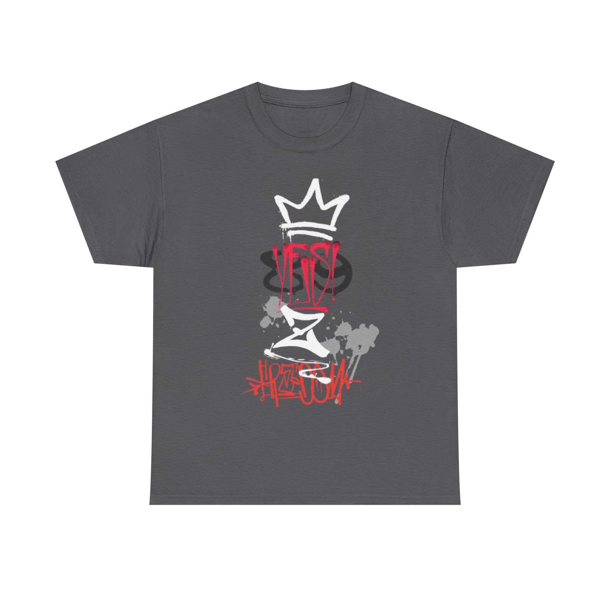 Graffiti Crown Tee — Street Art Graphic T-Shirt (Red & White Spray Paint Design)