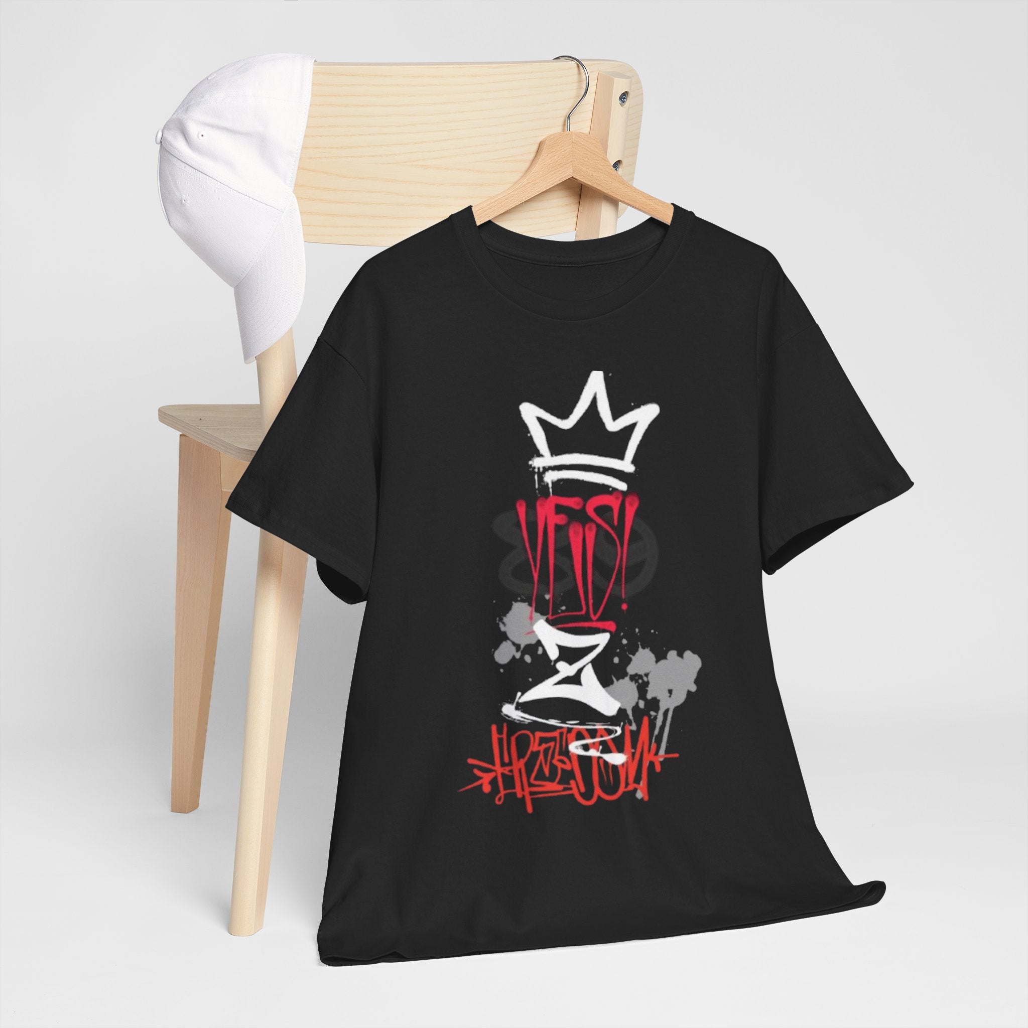 Graffiti Crown Tee — Street Art Graphic T-Shirt (Red & White Spray Paint Design)