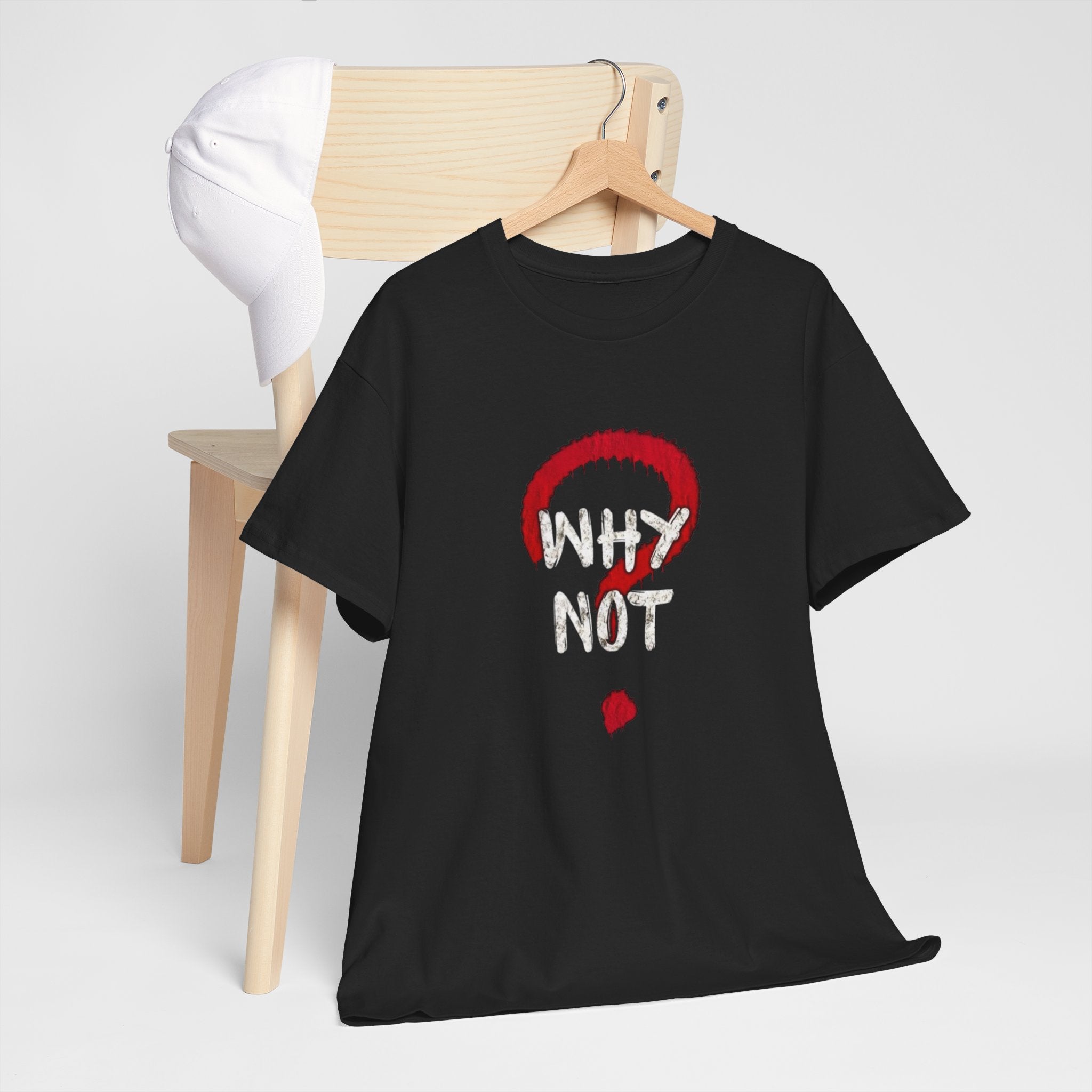 Why Not? Question Mark Graphic Tee — Bold Red & White Motivational T-Shirt