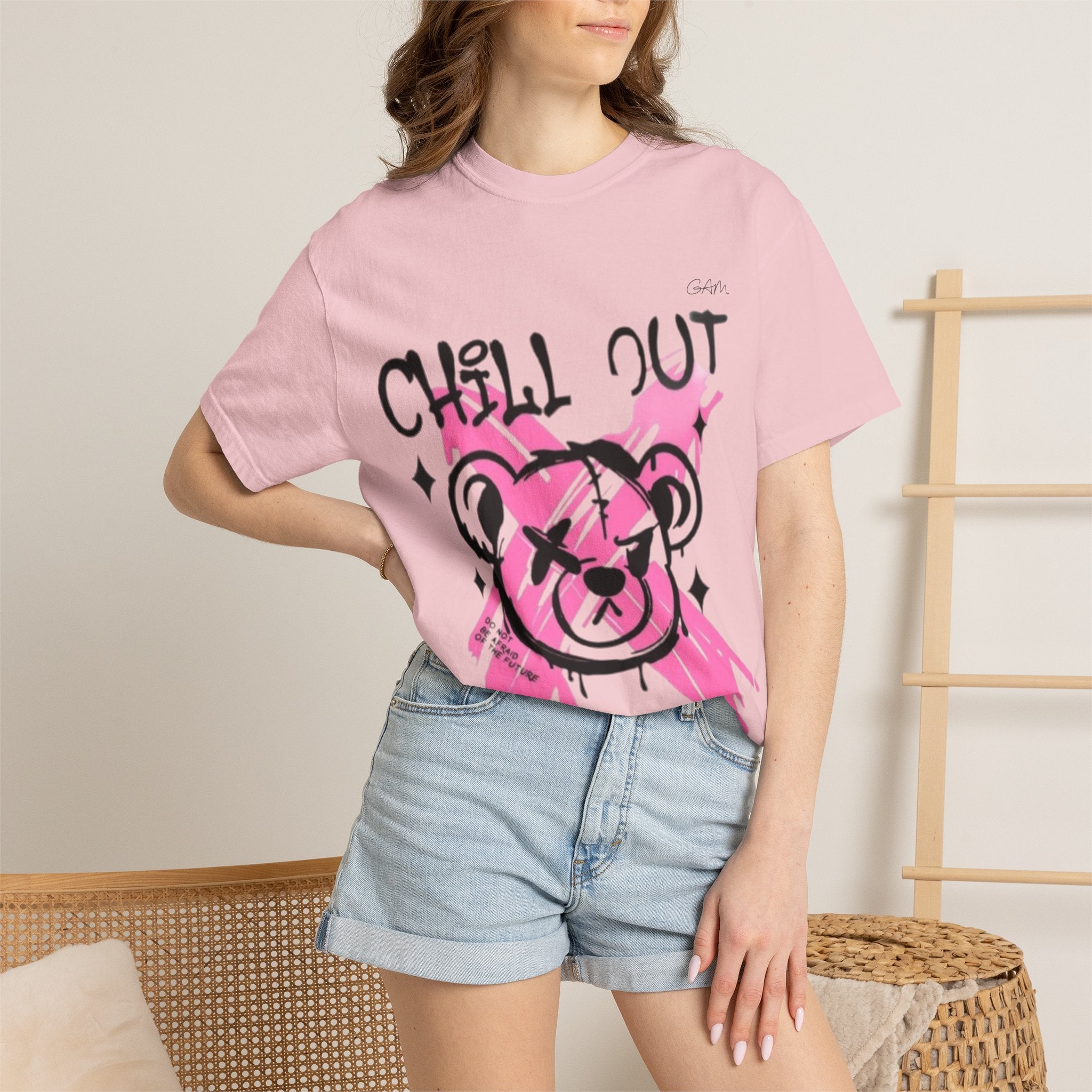 Chill Out Bear T-Shirt — Pink Graffiti Streetwear Tee